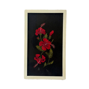 Vintage Floral Needlepoint/ Embroidery Picture, White Frame, MCM Wall Art